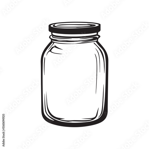 Mason Jar silhouette, Mason Jar Minimalist Glass Line Art Design, Empty glass jar, Mason jar outline coloring page vector illustration