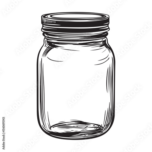 Mason Jar silhouette, Mason Jar Minimalist Glass Line Art Design, Empty glass jar, Mason jar outline coloring page vector illustration