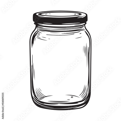 Mason Jar silhouette, Mason Jar Minimalist Glass Line Art Design, Empty glass jar, Mason jar outline coloring page vector illustration