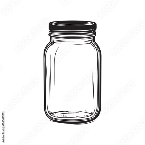 Mason Jar silhouette, Mason Jar Minimalist Glass Line Art Design, Empty glass jar, Mason jar outline coloring page vector illustration