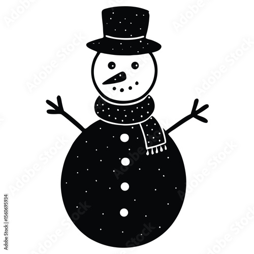 Festive Snowman Illustration Black and White Winter Holiday Joyful Celebrating Seasonal Cheer Whimsical Design Simple Graphic Art