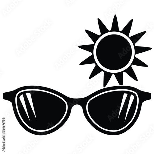 Sunglasses and Sun Silhouette A Summery Vision in Black and White A Classic Depiction of Summer Relaxation and Protection
