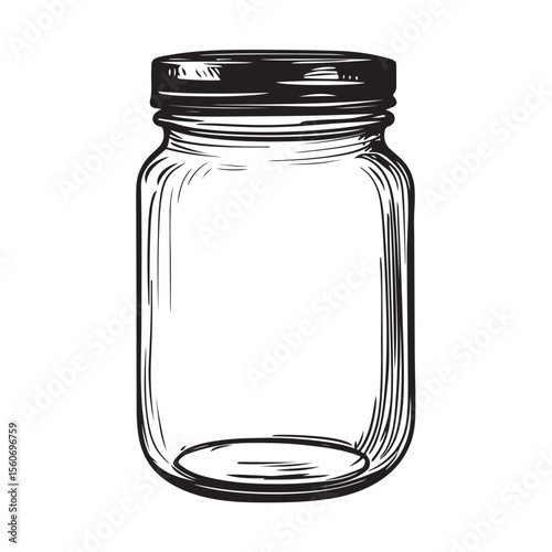 Mason Jar silhouette, Mason Jar Minimalist Glass Line Art Design, Empty glass jar, Mason jar outline coloring page vector illustration