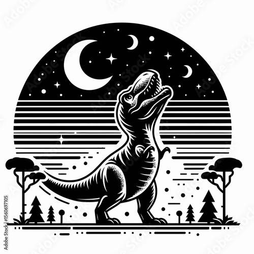 Tyrannosaurus Rex Gazing Up at the Prehistoric Sky
