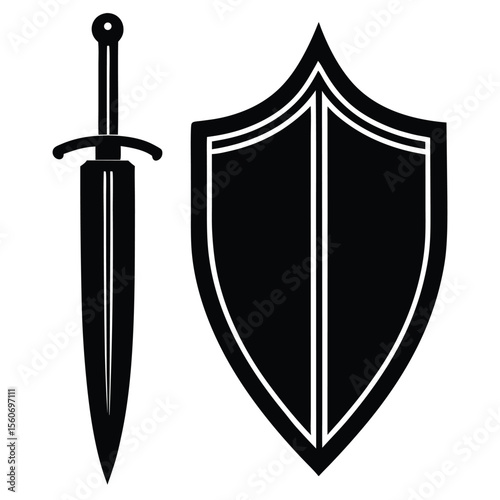 Heraldic Symbolism A Sword and Shield Representing Protection and Strength Ancient Warriors Used Such Implements As Essential Military Gear