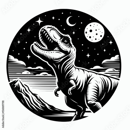 Tyrannosaurus Rex Gazing Up at the Prehistoric Sky