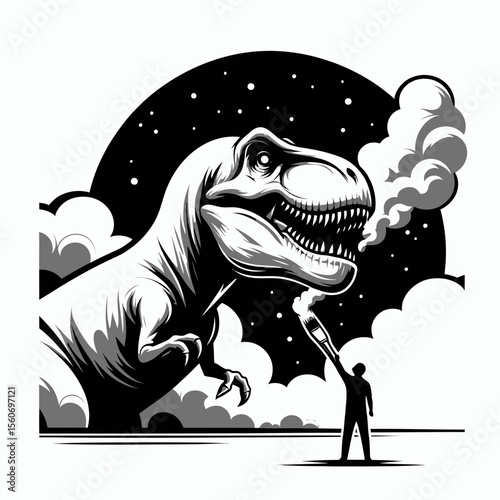 Tyrannosaurus Rex Gazing Up at the Prehistoric Sky