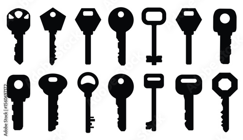 Key vector icon set on isolated background.