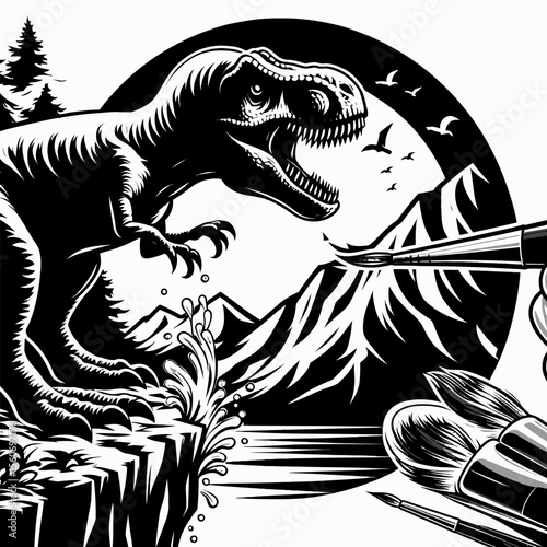 Tyrannosaurus Rex Roaring from a Cliff Overlooking the Prehistoric Wild