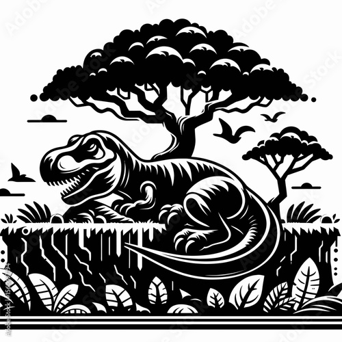 Tyrannosaurus Rex Sleeping Peacefully Under a Prehistoric Tree