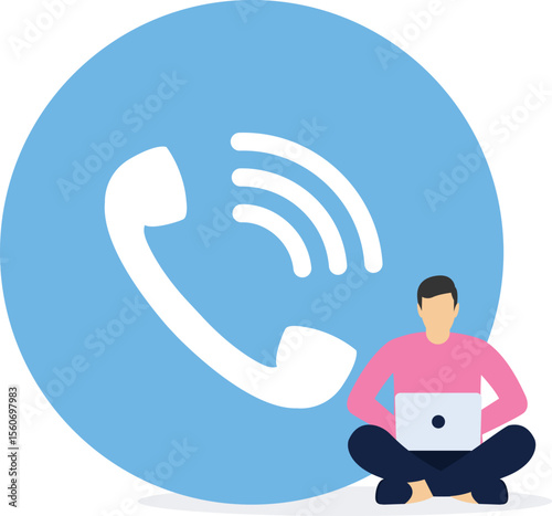 Telephone call expert to generate lead or sales, success telemarketing tell promotion, businessman sale representative, agent talk in phone call concept 

