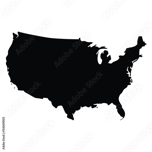 Detailed Silhouette Map of the Contiguous United States Highlighting the Country's Geographical Boundaries and Distinctive Coastlines and Interior Features