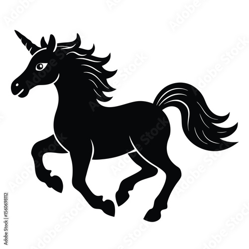 Majestic Black Unicorn Galloping with Wild Abandon A Symbol of Mythical Grace and Untamed Spirit in a Timeless Silhouette