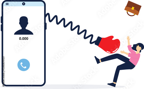 Entrepreneur product owners running away from furious complaints on the telephone from customers or clients. Customer complaint, dissatisfaction from product or service problem, angry feedback from cl