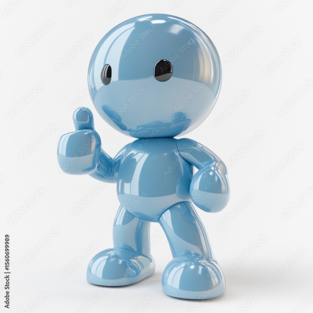Fototapeta premium Cheerful blue figure giving a thumbs up in an artistic setting