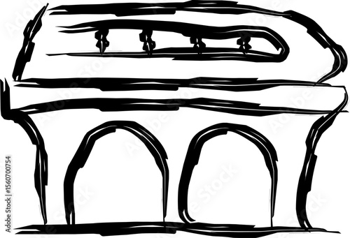 railway bridge icon in doodle style. hand drawn black sketch of public transportation train