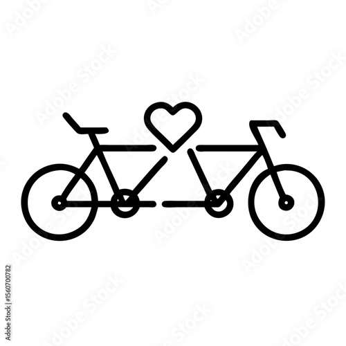 Two bicycles connected by a heart, a symbol of love and companionship