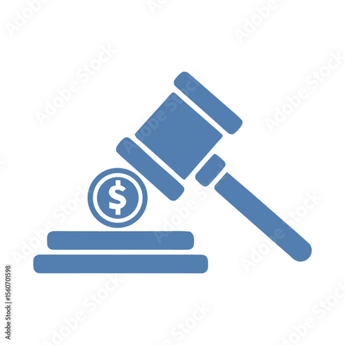 Blue gavel striking coin on auction block dollar justice
