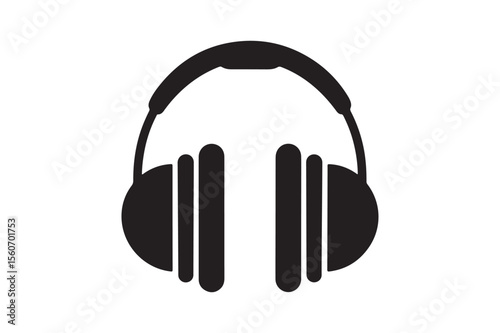 Simple black silhouette of over ear headphones on a white background