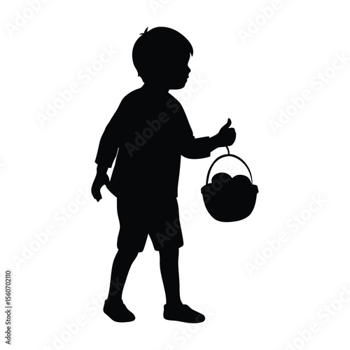 Child with apple basket silhouette vector illustration