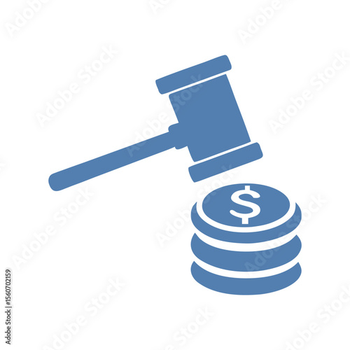 Gavel striking stack of coins with dollar symbol hammer auction