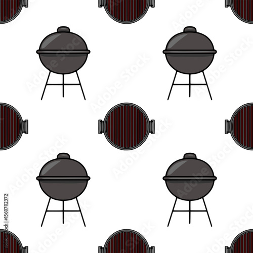 Seamless vector pattern featuring a stylish illustration of charcoal grills and their grates, perfect for BBQ-themed designs.