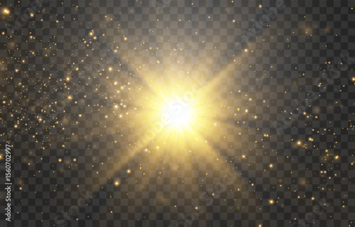 Vector transparent sunlight, special flash light effect. Glow light effect, bright sun or spotlight beams. Light png. Decor element isolated on transparent background