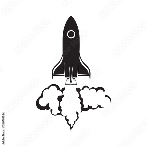 Rocket silhouette, Rocket with Smoke silhouette vector illustration, Space rocket ship silhouette vector illustration isolated on white background, Rocket Launch Silhouette Vector