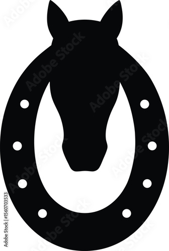 Horse Head Silhouette Inside a Horseshoe  Western Ranch Symbol Vector.new 2025 trendy
