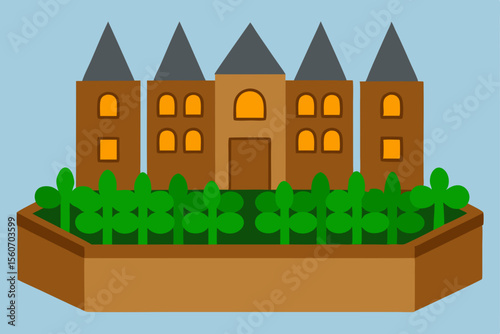 Enchanted Castle with Lush Gardens A Fairytale Illustration