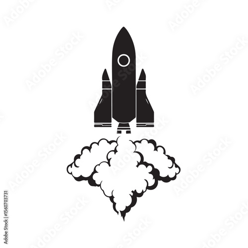 Rocket silhouette, Rocket with Smoke silhouette vector illustration, Space rocket ship silhouette vector illustration isolated on white background, Rocket Launch Silhouette Vector