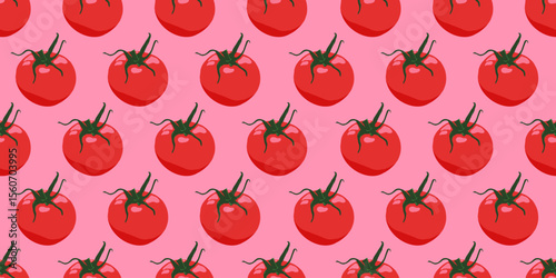Hand drawn tomato seamless pattern vector illustration. Ripe vegetables repeated ornament. Vintage aesthetic design for fabric, textile, background and packaging.