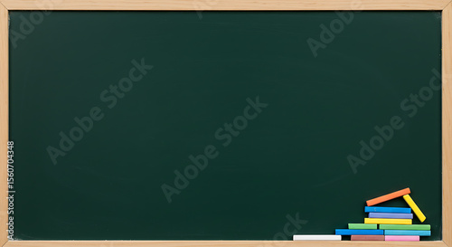 A classic school chalkboard with colorful chalk, ready for a learning session, a creative composition.