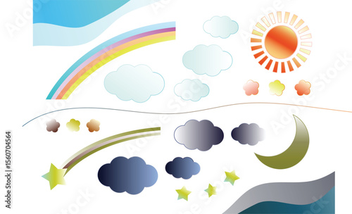 watercolor, abstract, colorful sky, rainbow, sun, clouds, storm, landscape, digital art
