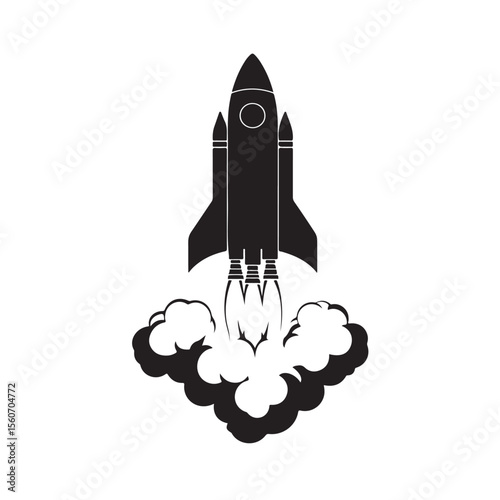Rocket silhouette, Rocket with Smoke silhouette vector illustration, Space rocket ship silhouette vector illustration isolated on white background, Rocket Launch Silhouette Vector