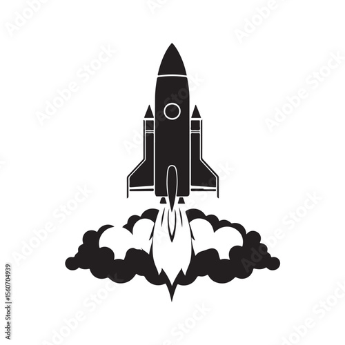 Rocket silhouette, Rocket with Smoke silhouette vector illustration, Space rocket ship silhouette vector illustration isolated on white background, Rocket Launch Silhouette Vector