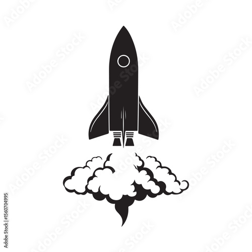 Rocket silhouette, Rocket with Smoke silhouette vector illustration, Space rocket ship silhouette vector illustration isolated on white background, Rocket Launch Silhouette Vector