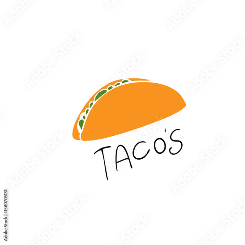 Hand drawn taco illustration created in Adobe Illustrator. Detailed vector design featuring a traditional Mexican taco with lettuce, cheese, meat, and tortilla shell. Perfect for restaurant branding, 