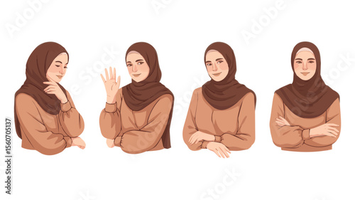 Hijab Expressions and Poses Modest and Stylish Women Illustrations
