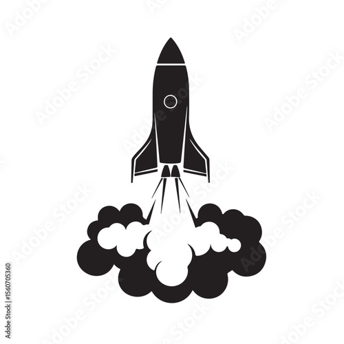 Rocket silhouette, Rocket with Smoke silhouette vector illustration, Space rocket ship silhouette vector illustration isolated on white background, Rocket Launch Silhouette Vector
