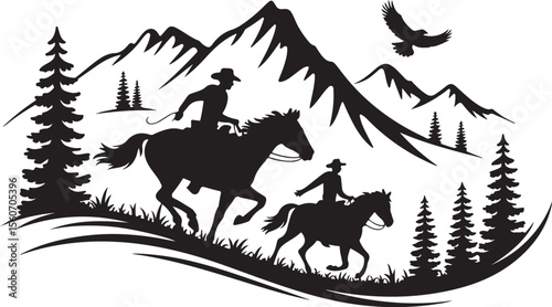 Western Horseback Adventure mountain vector