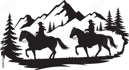 Western Horseback Adventure mountain vector