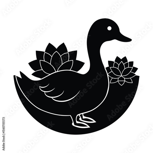  Duck silhouette with lotus pond vector illustration