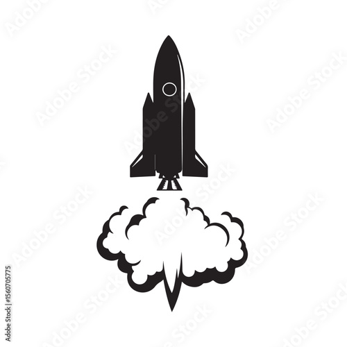 Rocket silhouette, Rocket with Smoke silhouette vector illustration, Space rocket ship silhouette vector illustration isolated on white background, Rocket Launch Silhouette Vector