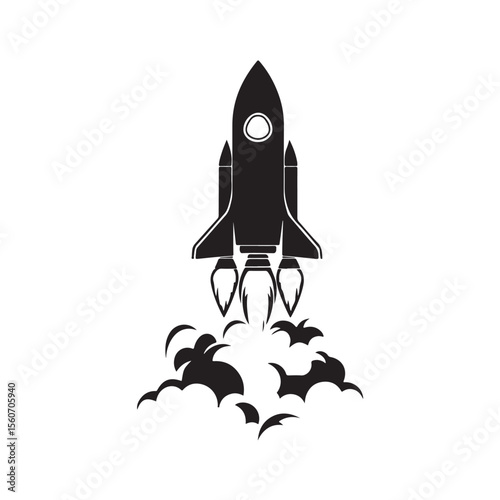 Rocket silhouette, Rocket with Smoke silhouette vector illustration, Space rocket ship silhouette vector illustration isolated on white background, Rocket Launch Silhouette Vector