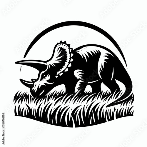Triceratops Grazing Calmly in a Lush Prehistoric Field