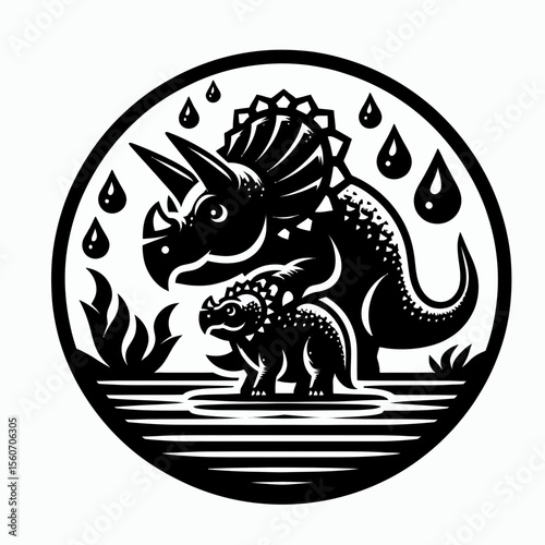Triceratops Protecting Its Young in the Prehistoric Wild