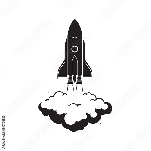 Rocket silhouette, Rocket with Smoke silhouette vector illustration, Space rocket ship silhouette vector illustration isolated on white background, Rocket Launch Silhouette Vector