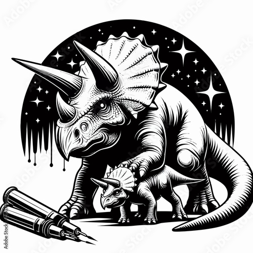 Triceratops Protecting Its Young in the Prehistoric Wild