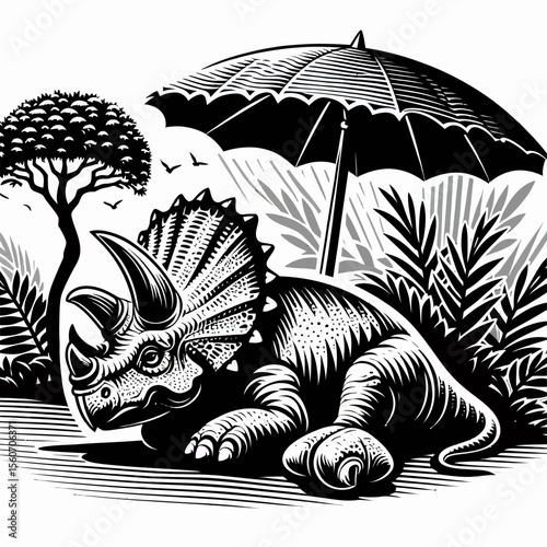 Triceratops Resting Peacefully in the Shade of a Prehistoric Forest